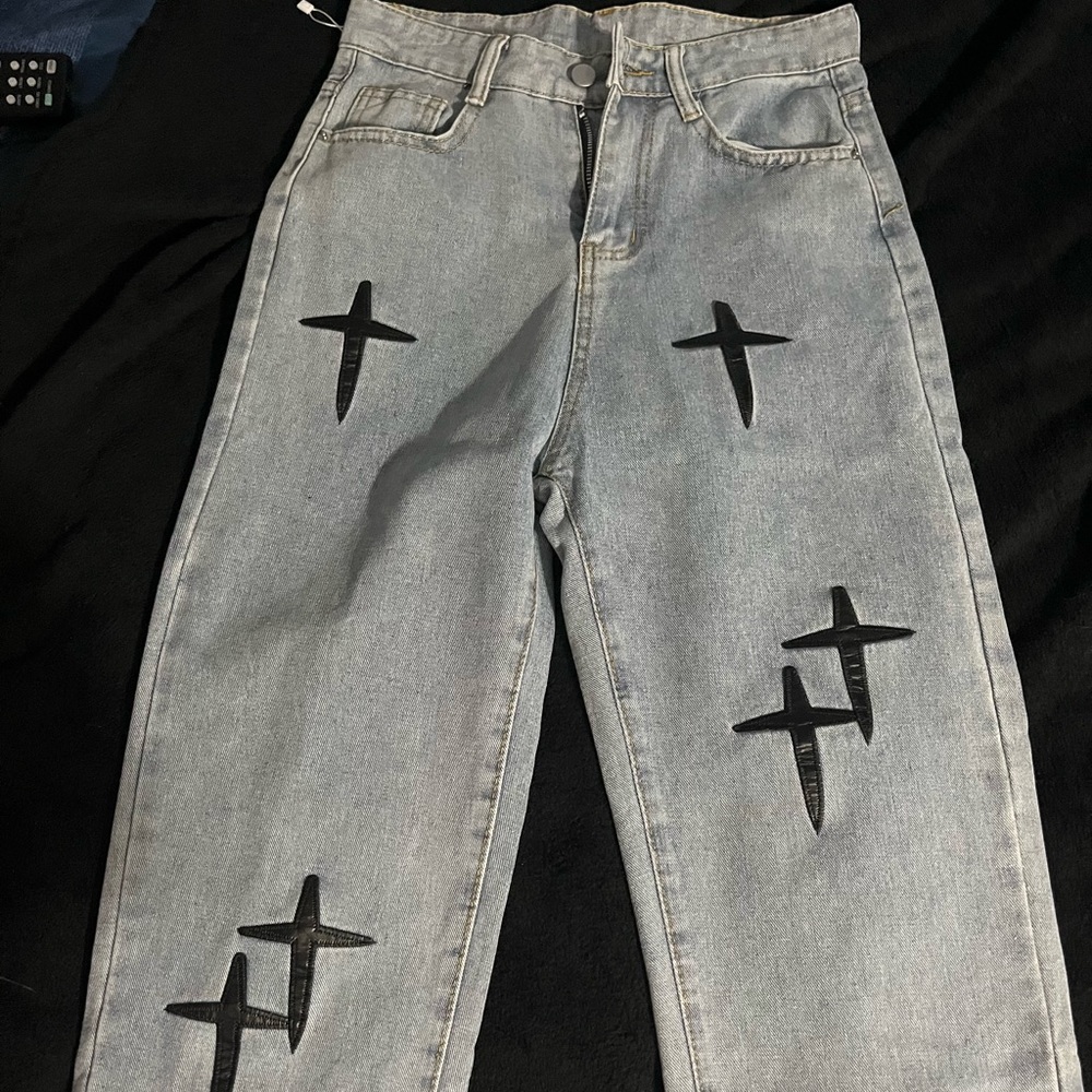 Cross Embroidered Jeans